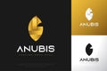 Elegant God Anubis Logo Design Template. Golden Anubis Head Icon or Symbol
