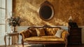 Elegant Gold Antique Sofa in a Luxurious Room Royalty Free Stock Photo