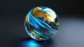 Elegant gold and blue glass globe marble showcases a shiny, flowing stone design, radiating sophistication. Ai Generated Royalty Free Stock Photo