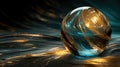 Elegant gold and blue glass globe marble showcases a shiny, flowing stone design, radiating sophistication. Ai Generated Royalty Free Stock Photo