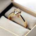 Elegant Gold Engagement Ring with Solitaire Diamond. Generative ai