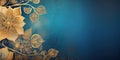 Elegant gold floral design on blue background with intricate patterns, Dussehra Royalty Free Stock Photo