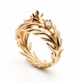 Elegant Gold Leaf Ring With Diamonds - Inspired By Crown