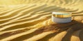 Elegant gold loose powder jar on shiny background, radiant beauty