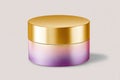 Elegant Gold and Pastel Cosmetic Jar on Neutral Background. Royalty Free Stock Photo