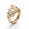 Elegant Gold Ring With Diamond Crown Design