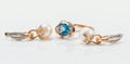 Elegant gold ring with Topaz and gold earrings with natural pear