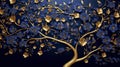 Elegant Gold and Royal Blue Floral Tree Illustration Background Royalty Free Stock Photo