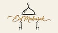 Elegant Gold Script Eid Mubarak Greeting with Mosque Dome and Minarets Royalty Free Stock Photo