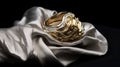 Elegant Gold And Silver Ring On Bed Linen: Baroque Sculptor Style