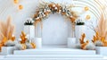 Elegant Gold and Silver Wedding Arch A luxurious wedding setup symbolizing love commitment elegance celebration and romance Royalty Free Stock Photo