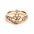Elegant Gold Tiara Ring With Diamonds And Crown Design Royalty Free Stock Photo
