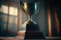 Elegant gold trophy on a pedestal, representing idea achievement. Concept of success, Champions and award Generative AI