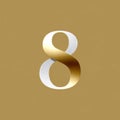 Elegant gold and white number eight on solid brown background Royalty Free Stock Photo