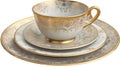 Elegant Gold and White Teacup Saucer Plate Collection Royalty Free Stock Photo