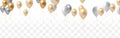 Elegant golden balloon Happy Birthday celebration card banner template, Balloons isolated on transparent background Royalty Free Stock Photo