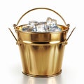 Elegant Golden Bucket with Ice Cubes. Generative ai Royalty Free Stock Photo