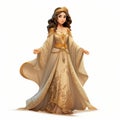 Elegant Golden Dress: A Disney-inspired 2d Game Art With Persian Miniature Influence