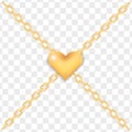 Elegant golden heart on crossed gold chains, lock