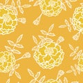 Elegant golden marigold seamless pattern background.