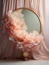 Elegant Golden Mirror Adorned with Delicate Pastel Pink Flowers