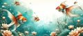 Elegant Goldfish Swimming in Stylized Aquatic Garden, AI Generated Royalty Free Stock Photo