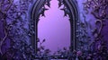 Elegant Gothic Arch Window Surrounded by Roses on Purple Background Royalty Free Stock Photo