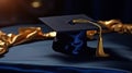 Elegant graduation cap with a gold tassel, symbolizing academic achievement and commencement Royalty Free Stock Photo