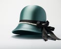Elegant Green Hat With Black Ribbon And Pearls Royalty Free Stock Photo