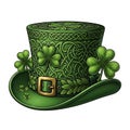 Elegant green top hat adorned with intricate celtic patterns and shamrocks Royalty Free Stock Photo