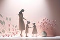 Elegant greeting card background, silhouett mom and daughter on pink background. Happy Mother\'s day Royalty Free Stock Photo