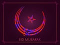 Elegant Greeting Card design with Arabic Islamic Calligraphy of text Eid Mubarak in crescent moon and star shape on grungy Royalty Free Stock Photo