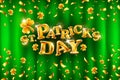 Elegant greeting card design with creative shiny text Happy St. Patrick`s Day on green background. Royalty Free Stock Photo