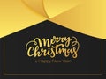 Elegant greeting card design for winter holidays. Merry Christmas and happy New Year lettering with abstract background of a golde Royalty Free Stock Photo