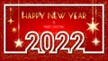 Elegant greeting card 2022 Happy New Year and Merry Christmas on a dark red background Royalty Free Stock Photo