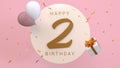 Elegant Greeting celebration 2 years birthday. Happy birthday, congratulations poster. Golden numbers with sparkling golden
