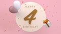 Elegant Greeting celebration 4 years birthday. Happy birthday, congratulations poster. Golden numbers with sparkling golden