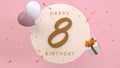 Elegant Greeting celebration 8 years birthday. Happy birthday, congratulations poster. Golden numbers with sparkling golden