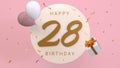 Elegant Greeting celebration 28 years birthday. Happy birthday, congratulations poster. Golden numbers with sparkling golden