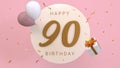Elegant Greeting celebration 90 years birthday. Happy birthday, congratulations poster. Golden numbers with sparkling golden