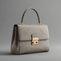 Elegant grey handbag with embossed floral patterns on soft leather. Features a Royalty Free Stock Photo