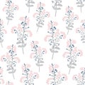 Elegant grey pink floral branches on light fabric. Vector seamless pattern. Delicate retro repeat pattern background. Royalty Free Stock Photo