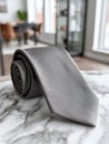 Elegant grey tie on marble surface, perfect for formal occasions. Royalty Free Stock Photo
