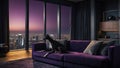 elegant greyhound lying on a large sofa in a modern apartment illuminated by a large window Royalty Free Stock Photo