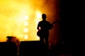 Elegant guitarist silhouette on stage. Royalty Free Stock Photo