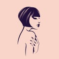 Beauty, hair studio, nail salon, spa illustration. Beautiful, attractive woman. Short retro haircut.