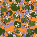Elegant Hand Darw Tropical Flowers And Leafs Cartoon Fashion Background Pattern Seamless Royalty Free Stock Photo