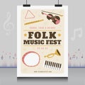 Elegant hand drawn folk music festival poster in creative style with modern shape design