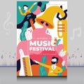 Elegant hand drawn music festival poster in creative style with modern shape design