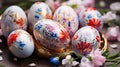 Elegant Hand-Painted Easter Eggs with Spring Flowers Royalty Free Stock Photo